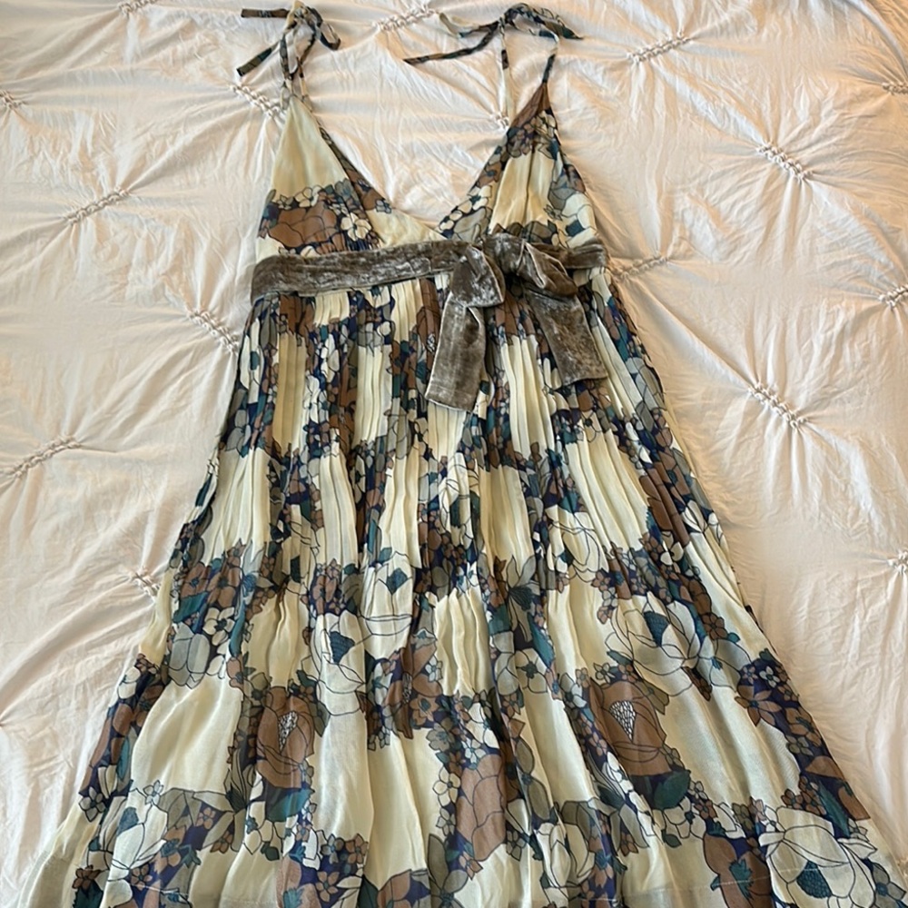 Anthropologie Floral Dress with Cream and Brown Tones
